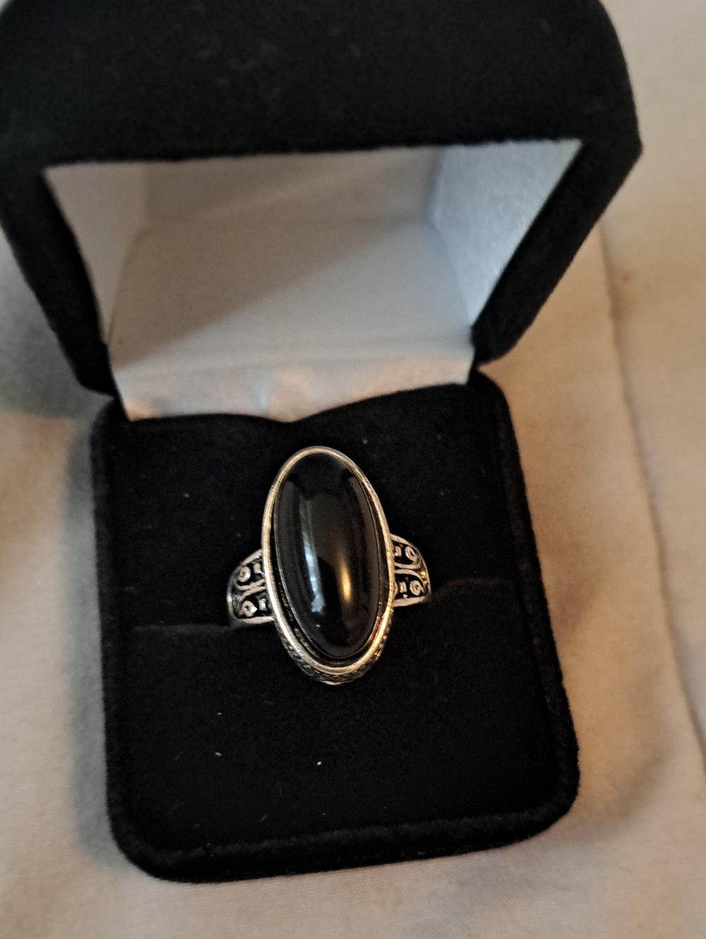 Silver Black Onyx Oval Statement Ring